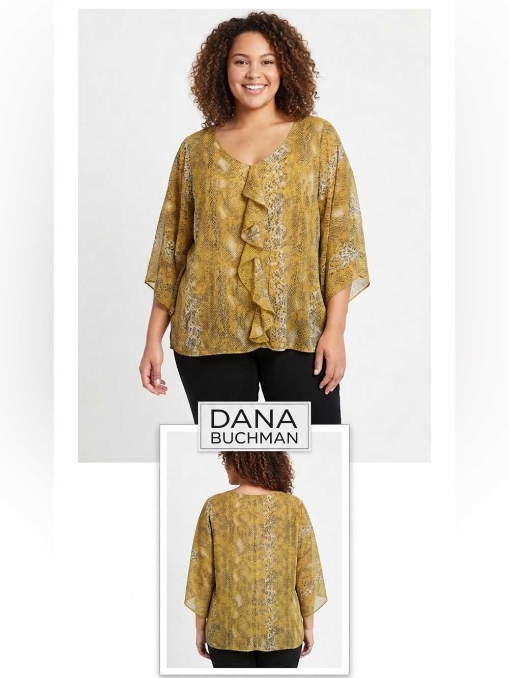 Dana Buchman Animal Print Bat Wing Sleeves Sheer Top Extra Large
